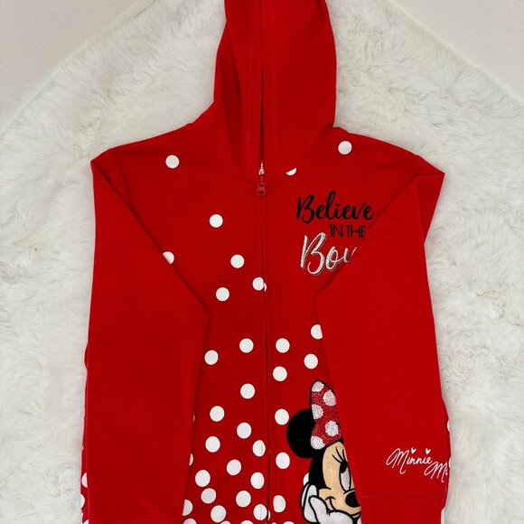 Disney Minnie Mouse “Believe in the Bow” Red Zip-Up Hoodie – Girls - Picture 5 of 11